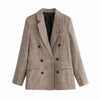 Ladies Office Lady Plaid Lapel Collar Double Breasted Blazer Women Slim Casual Outerwear Work Jacket Women Coat Chic Tops Female