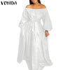 Ladies Party Dress 2023 VONDA Women Long Lantern Sleeve Off The Shoulder Dresses Loose Solid Sundress Oversize Long Robe