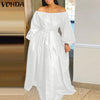 Ladies Party Dress 2023 VONDA Women Long Lantern Sleeve Off The Shoulder Dresses Loose Solid Sundress Oversize Long Robe