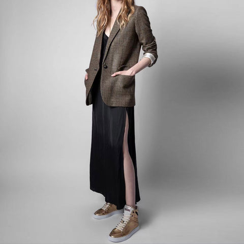 Ladies Plaid Blazer  Single button casual wild women suit coat