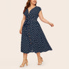 Ladies Plus Size Polka Dot Print Midi Dress Female Large Size Bandage V-neck Oversize Summer Sleeveless Dresses vestido mujer