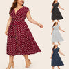 Ladies Plus Size Polka Dot Print Midi Dress Female Large Size Bandage V-neck Oversize Summer Sleeveless Dresses vestido mujer