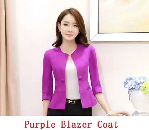 Ladies Purple Half Sleeve Blazers Business Women Jackets Coat Blaser Formal Uniform Style Work Wear Clothes Plus Size 4XL