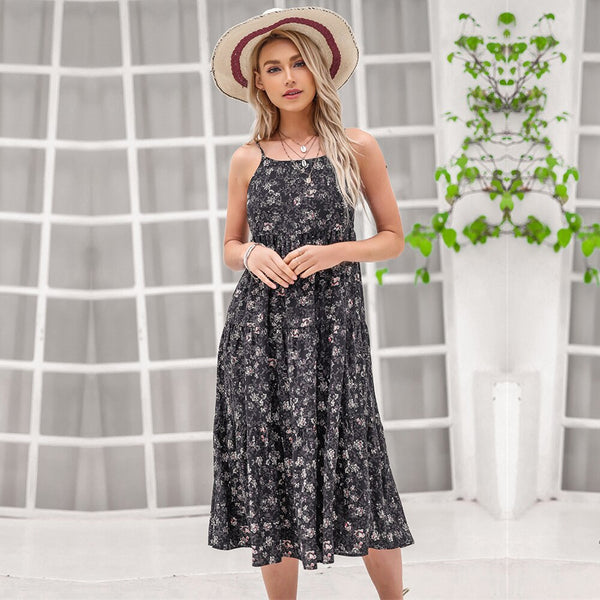 Ladies Sexy Floral Print Summer Dress Women Loose Backless Casual Ruffles Party Beach Women Dress Female Sundress Vestidos Mujer
