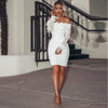 Ladies Sexy White Lace Dress Long Sleeve Women Dress Bodycon Off Shoulder Lace Wedding Party Clubwear Evening Short Mini Dress