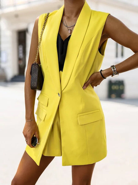 Ladies Shawl Collar Sleeveless One Button Vest Blazer
