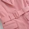 Ladies Slim Office Fit Pink Two Piece Skirts Suits Medium Length Sashes Blazer Short Pleated Skirts Womens Blazer Sets
