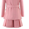 Ladies Slim Office Fit Pink Two Piece Skirts Suits Medium Length Sashes Blazer Short Pleated Skirts Womens Blazer Sets