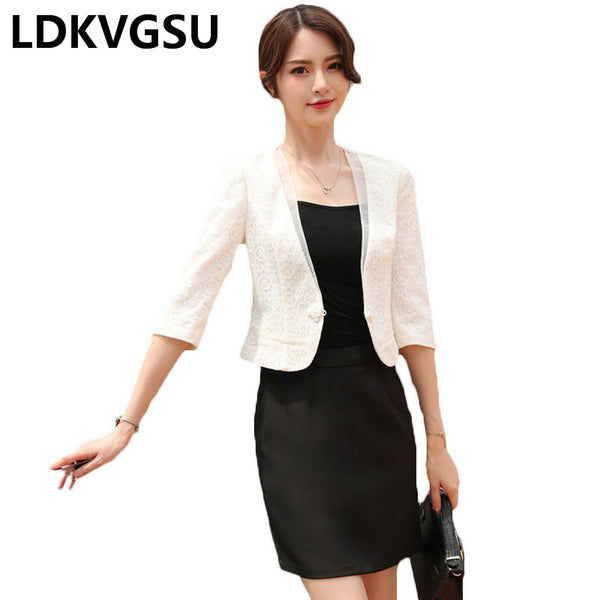 Ladies Small Suit Jacket 2023 Spring Summer Elegant Lace Coat Women OL Slim White Short Jacket  Is646
