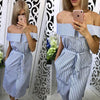 Ladies Striped Off the Shoulder Summer Dress Women 2022 Slash neck Beach Casual Sundresses Sashes Shirt Dress Mini Party Dresse