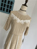 Ladies Stylish Short Sleeve O Neck Knit Hollow Out Contrast Lace Patchwork Midi Dress