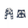 Ladies Temperament Casual Suit Little Girl Spring Collocation High Blue And White Gentle Plaid Short Top Coat Skirt 2-pi