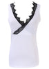 Ladies Vest Top Sleeveless V-neck Lace Casual Tank Tops Solid White Black Summer