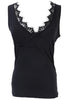 Ladies Vest Top Sleeveless V-neck Lace Casual Tank Tops Solid White Black Summer
