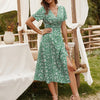 Ladies Vintage Floral Print Long Dress Women Beach Sundress V Neck Short Sleeve Casual Slim Summer Women Dress Female Vestidos