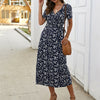 Ladies Vintage Floral Print Long Dress Women Beach Sundress V Neck Short Sleeve Casual Slim Summer Women Dress Female Vestidos