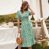 Ladies Vintage Floral Print Long Dress Women Beach Sundress V Neck Short Sleeve Casual Slim Summer Women Dress Female Vestidos