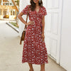 Ladies Vintage Floral Print Long Dress Women Beach Sundress V Neck Short Sleeve Casual Slim Summer Women Dress Female Vestidos