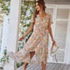 Ladies Vintage Floral Print Summer Dress Women Casual Ruffles Party Midi Holiday Beach Dress Women Sundress Vestidos Robe Female