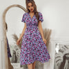 Ladies Vintage Floral Print Summer Dress Women V Neck Casual Long Party Holiday Beach Dress Women Sundress Vestidos Robe Female