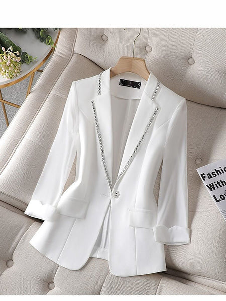 Ladies White Black Blazer Summer Half Sleeve Thin Women Jacket Female Korean Style V-neck Office Suit Coat Women Clothing