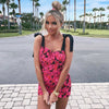 Ladies Women Print Dress Strappy Floral Sleeveless Short Mini Dress Bodycon Evening Party Lace-up Camisole Dress