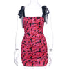 Ladies Women Print Dress Strappy Floral Sleeveless Short Mini Dress Bodycon Evening Party Lace-up Camisole Dress