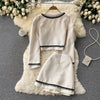 Ladies Xiaoxiangfeng Autumn Puff Sleeve Pearl Single-breasted Jacket Female High Waist A-line Skirt Two Piece Set