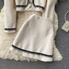 Ladies Xiaoxiangfeng Autumn Puff Sleeve Pearl Single-breasted Jacket Female High Waist A-line Skirt Two Piece Set