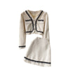 Ladies Xiaoxiangfeng Autumn Puff Sleeve Pearl Single-breasted Jacket Female High Waist A-line Skirt Two Piece Set