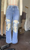 Ladies high street ripped jeans American net red boyfriend loose ripped straight-leg jeans
