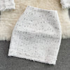 Ladies style fringed tweed jacket casual short jacket two-piece suit high waist skirt women