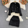 Ladies style fringed tweed jacket casual short jacket two-piece suit high waist skirt women