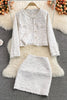 Ladies style fringed tweed jacket casual short jacket two-piece suit high waist skirt women