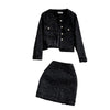 Ladies style fringed tweed jacket casual short jacket two-piece suit high waist skirt women
