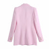 Ladies suits 2022 spring pink lapel long sleeves long style all-match casual chic double-breasted texture blazer