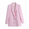 Ladies suits 2022 spring pink lapel long sleeves long style all-match casual chic double-breasted texture blazer