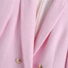 Ladies suits 2022 spring pink lapel long sleeves long style all-match casual chic double-breasted texture blazer
