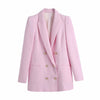 Ladies suits 2022 spring pink lapel long sleeves long style all-match casual chic double-breasted texture blazer