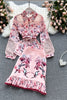 Ladies temperament suit spring and summer ladies shirt design sense lace stitching elegant print skirt two pieces