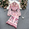 Ladies temperament suit spring and summer ladies shirt design sense lace stitching elegant print skirt two pieces