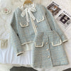 Ladies tweed jacket three-piece suit bow tie tie shirt irregular hip skirt skirt women