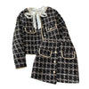 Ladies tweed jacket three-piece suit bow tie tie shirt irregular hip skirt skirt women