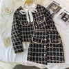 Ladies tweed jacket three-piece suit bow tie tie shirt irregular hip skirt skirt women