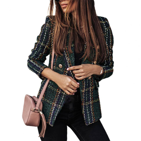 Lady Long-sleeved Blazer Casual Double-breasted Check Blazer Woolen Modern Design Winter Lady Coat 2023 Women's Clothing