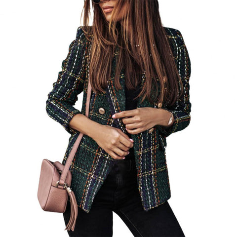 Lady Long-sleeved Blazer Casual Double-breasted Check Blazer Woolen Modern Design Winter Lady Coat 2023 Women's Clothing