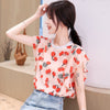 Lady O Neck Short T-shirt 2023 Summer Women's Clothing Flower Print Loose Casual Patchwork Popularity All-match Tops