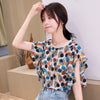 Lady O Neck Short T-shirt 2023 Summer Women's Clothing Flower Print Loose Casual Patchwork Popularity All-match Tops