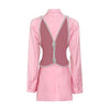 Lady Pink Backless Big V Neck Sexy Coat Blazer Woman Casual Daily Suit Female Autumn Sexy Button Up Jackets Outwear