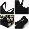 Lady Spaghetti Strap Bandage Dress 2022 Print Appliques Bodycon Sexy Open Backless Strapless Sleeveless Mini Black Dress